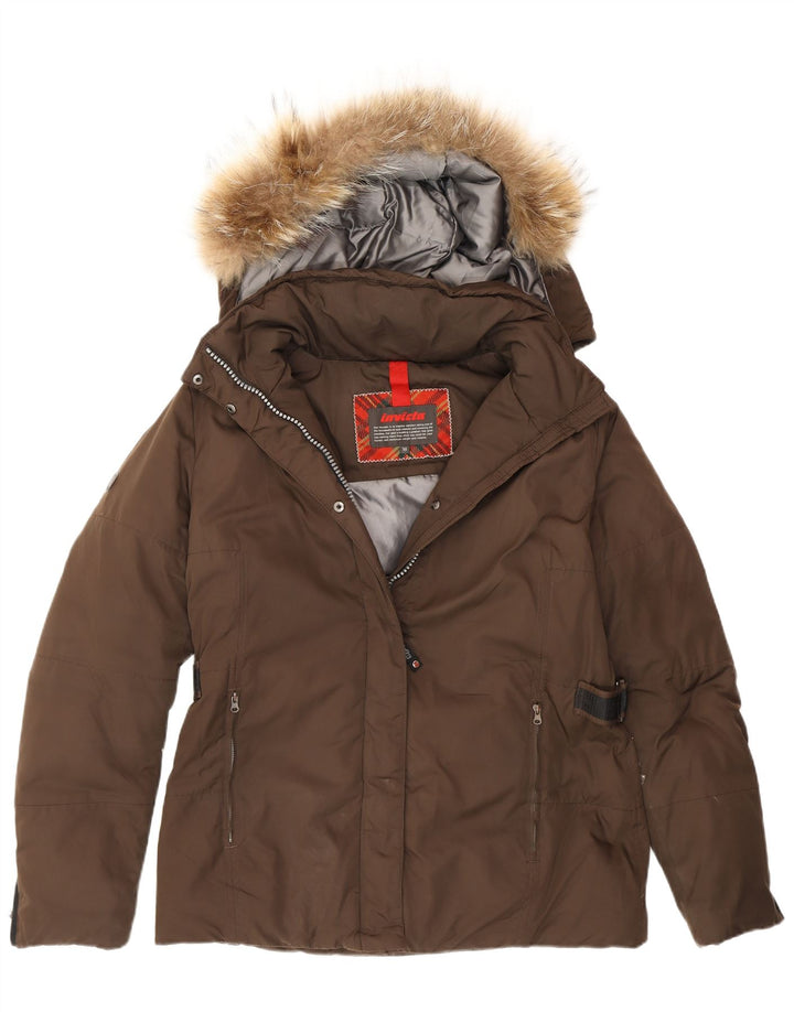 Invicta Womens Hooded Padded Jacket UK 12 Medium Brown Polyester