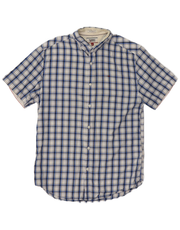 Tommy Hilfiger Mens Regular Fit Short Sleeve Shirt Medium Blue Check Cotton