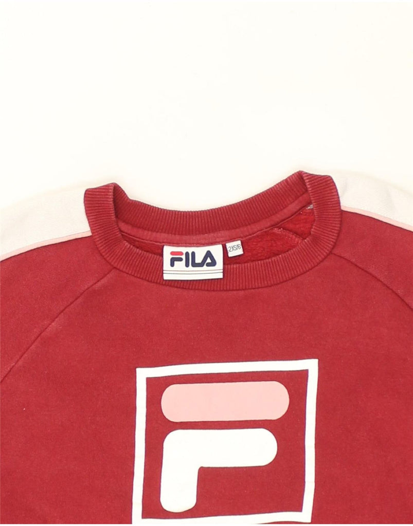 FILA Womens Graphic Sweatshirt Jumper UK 2 2XS Red Cotton | Vintage Fila | Thrift | Second-Hand Fila | Used Clothing | Messina Hembry 