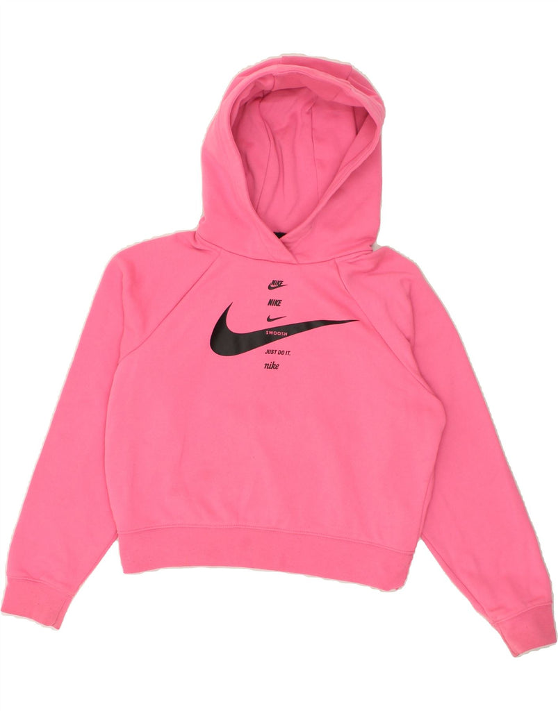 NIKE Womens Graphic Hoodie Jumper UK 6 XS Pink Cotton | Vintage Nike | Thrift | Second-Hand Nike | Used Clothing | Messina Hembry 