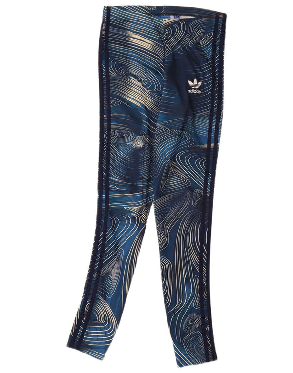 Adidas Womens Abstract Pattern Leggings UK 8 Small Navy Blue Polyester
