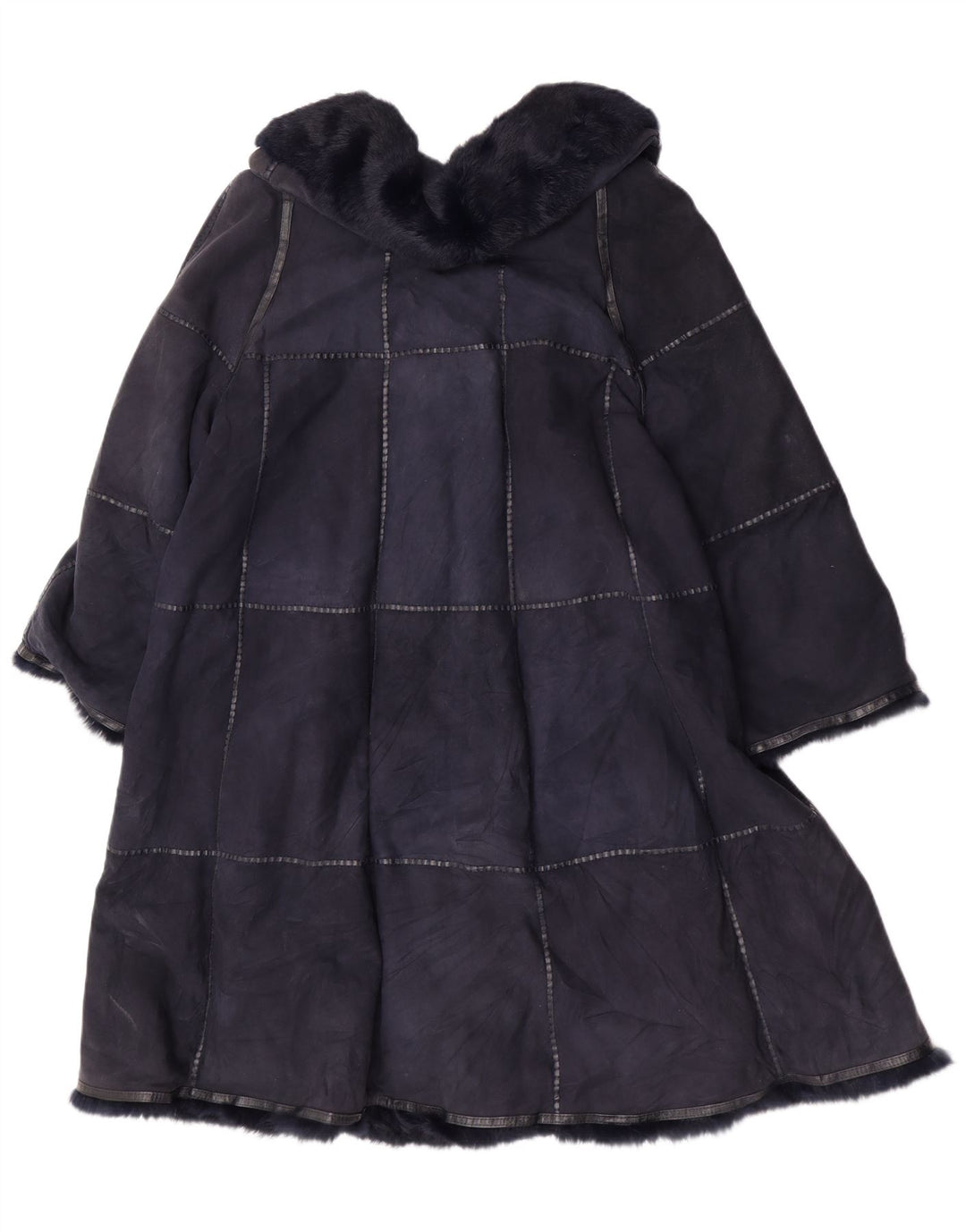 Vintage Womens Suede Overcoat EU 42 Large Navy Blue Leather