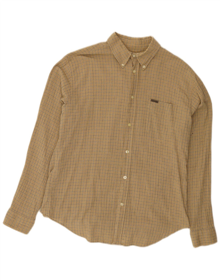 Calvin Klein Mens Shirt Large Beige Check Cotton