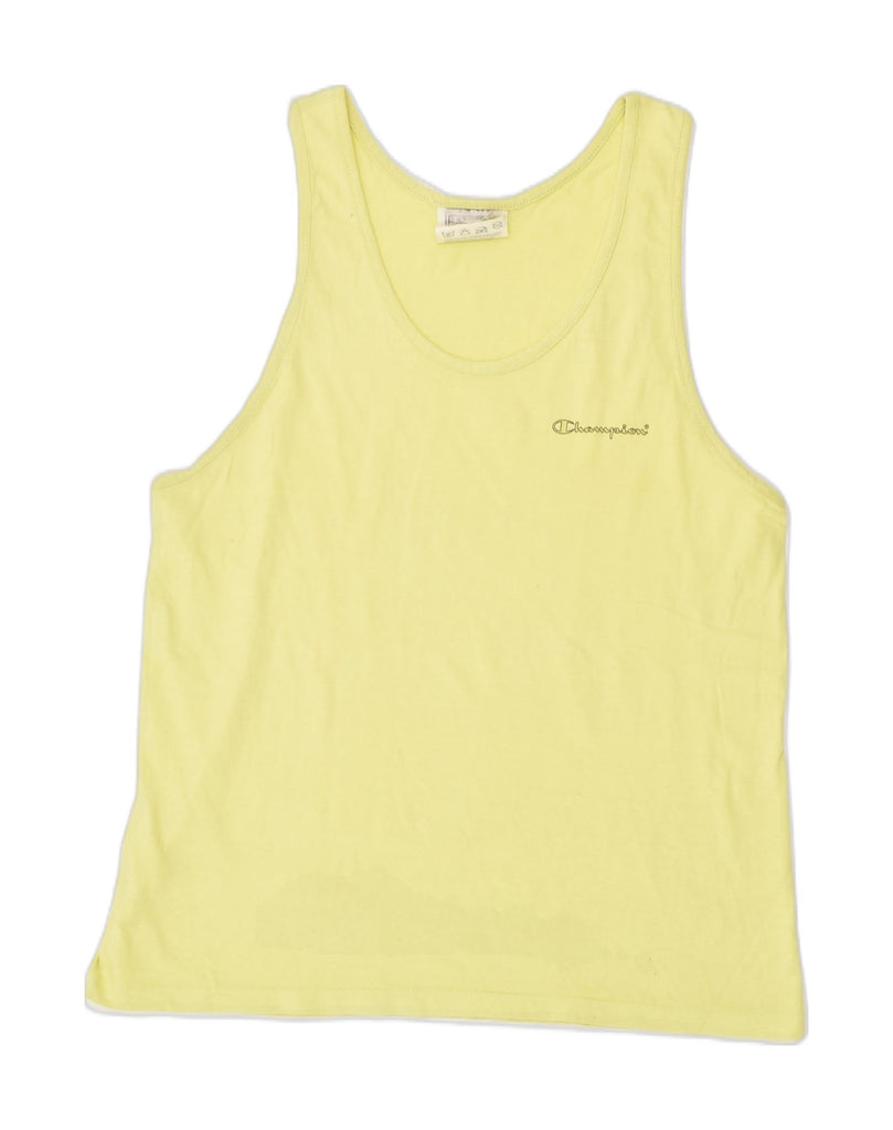 CHAMPION Womens Vest Top UK 12 Medium Yellow Cotton | Vintage Champion | Thrift | Second-Hand Champion | Used Clothing | Messina Hembry 