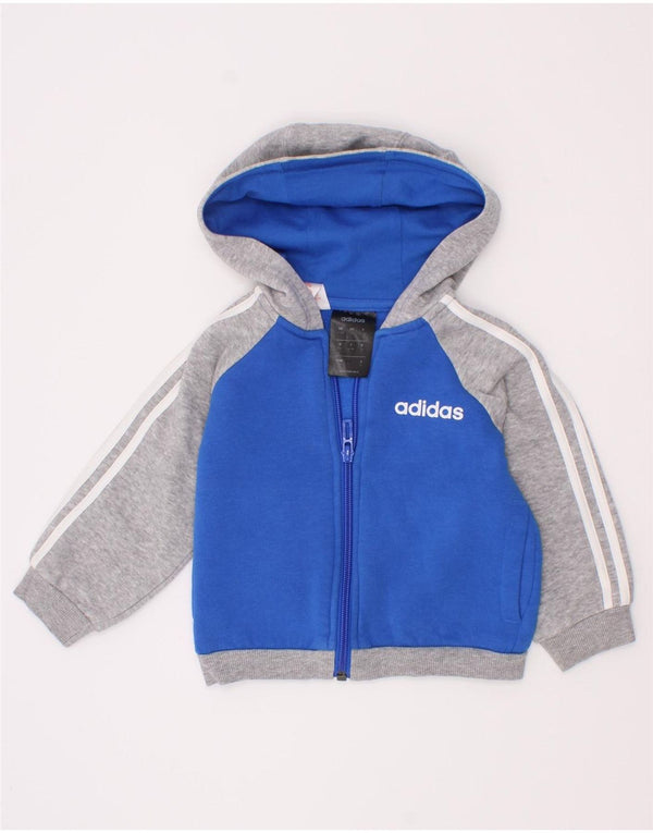 Adidas Baby Boys Zip Hoodie Sweater 6-9 Months Blue Colourblock Cotton