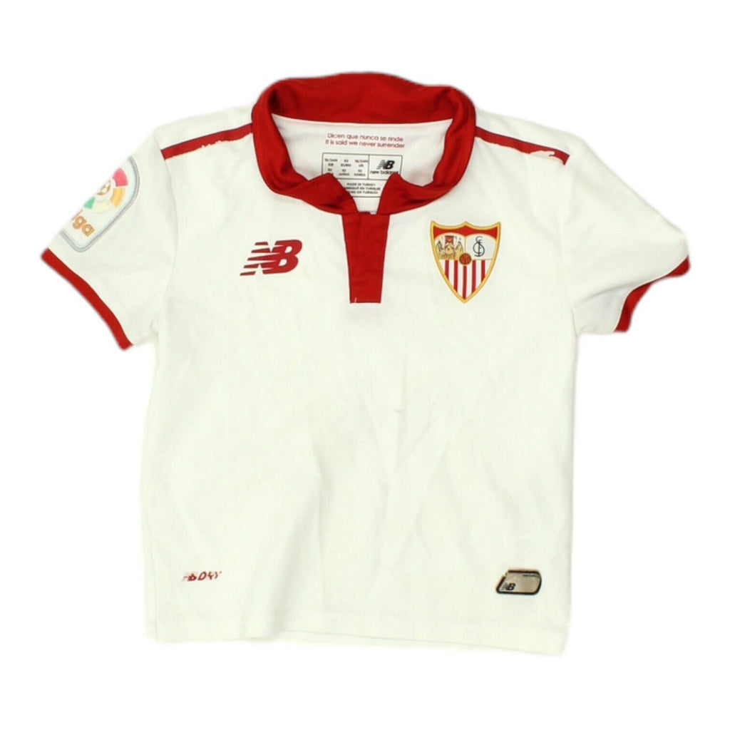 Sevilla FC 2016-17 New Balance Boys White Home Shirt | Football Kids Sportswear | Vintage Messina Hembry | Thrift | Second-Hand Messina Hembry | Used Clothing | Messina Hembry 