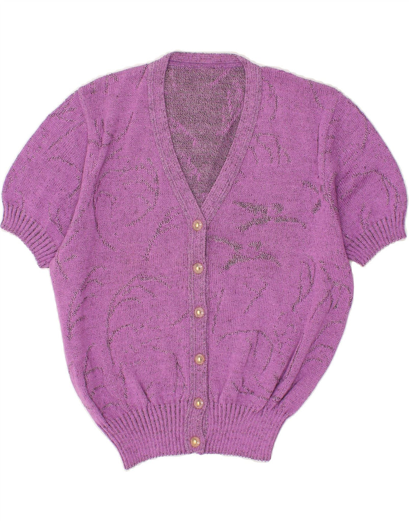 VINTAGE Womens Short Sleeve Cardigan Sweater UK 14 Medium Purple Acrylic | Vintage Vintage | Thrift | Second-Hand Vintage | Used Clothing | Messina Hembry 