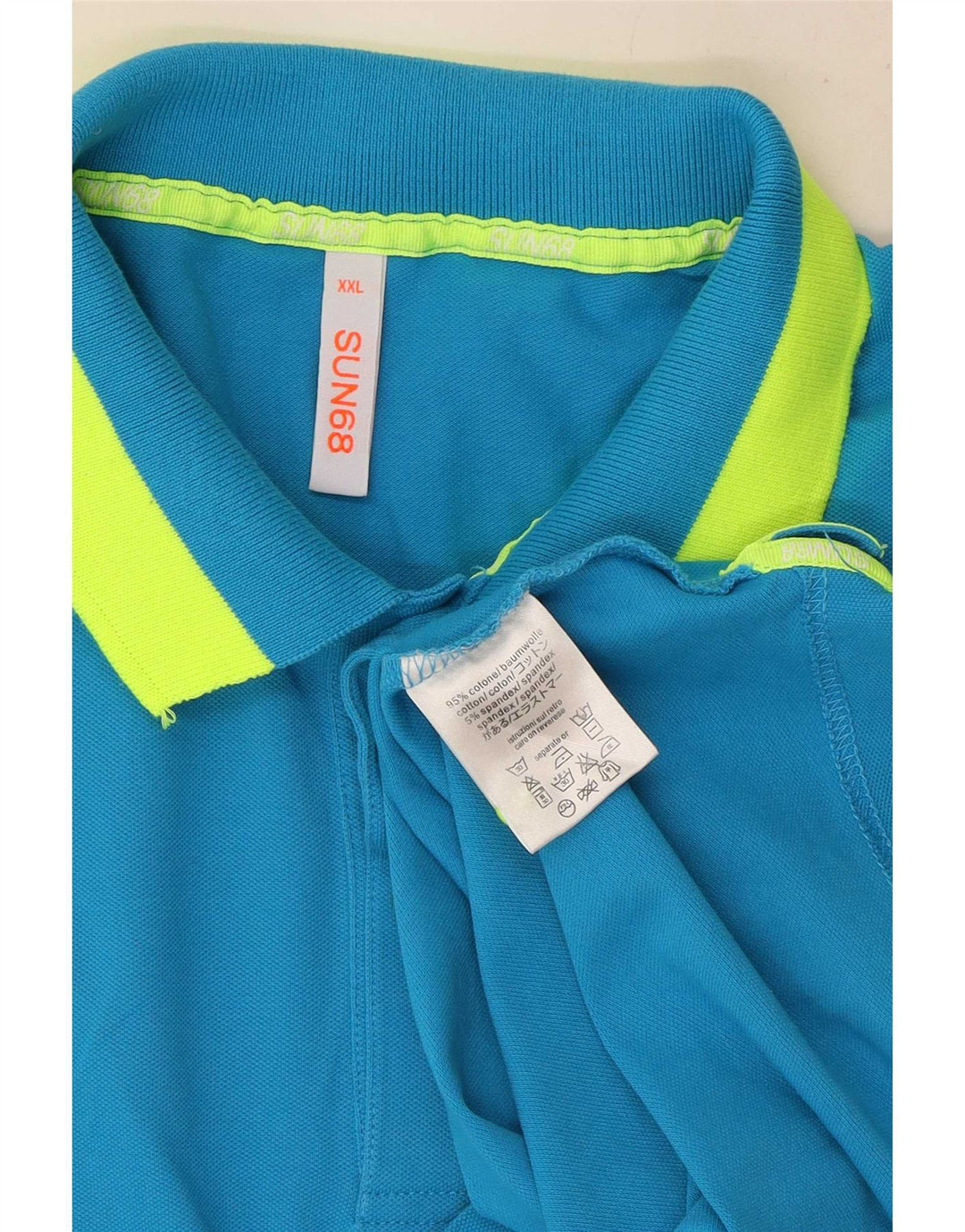 Sun68 Mens Polo Shirt 2XL Blue Colourblock Cotton