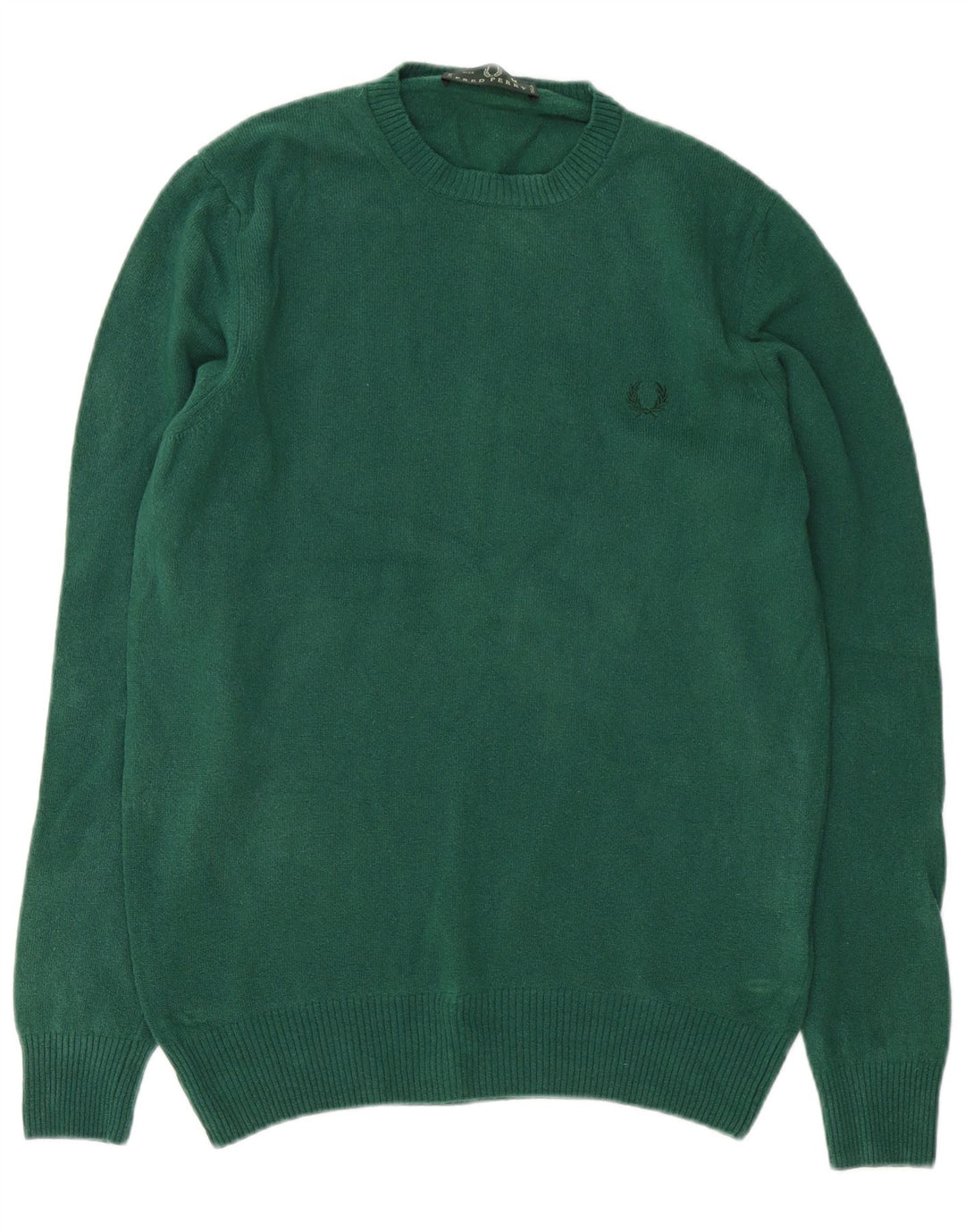 Fred Perry Mens Crew Neck Jumper Sweater Medium Green Wool