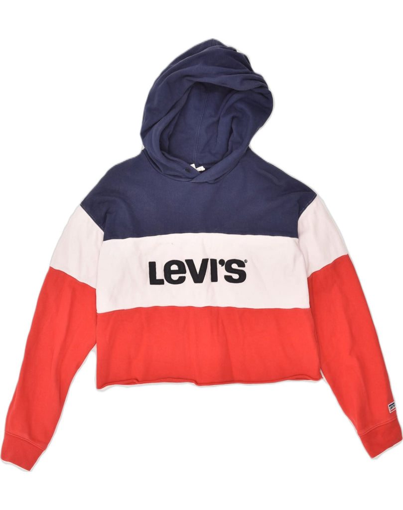 LEVI'S Womens Crop Graphic Hoodie Jumper UK 6 XS Multicoloured Colourblock | Vintage Levi's | Thrift | Second-Hand Levi's | Used Clothing | Messina Hembry 