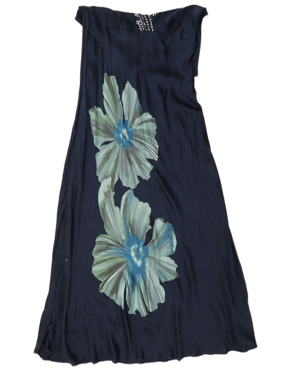 Principles Womens Sleeveless Maxi Dress UK 14 Large Navy Blue Floral Silk
