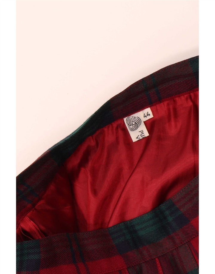Vintage Womens Knife Pleated Skirt IT 44 Medium W28 Red Plaid Wool
