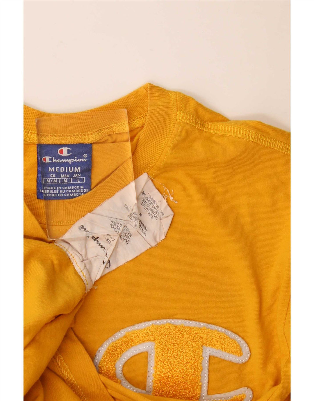 Champion Mens Graphic T-Shirt Top Medium Yellow Cotton