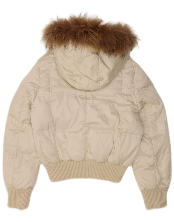 Vintage Womens Hooded Padded Jacket UK 14 Medium White Nylon