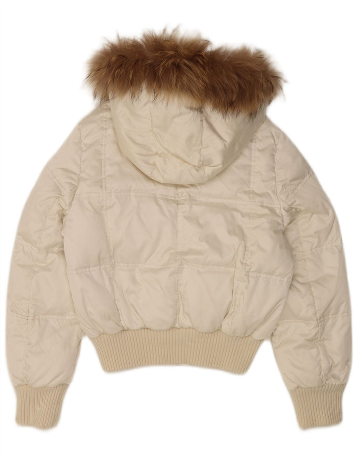 Vintage Womens Hooded Padded Jacket UK 14 Medium White Nylon