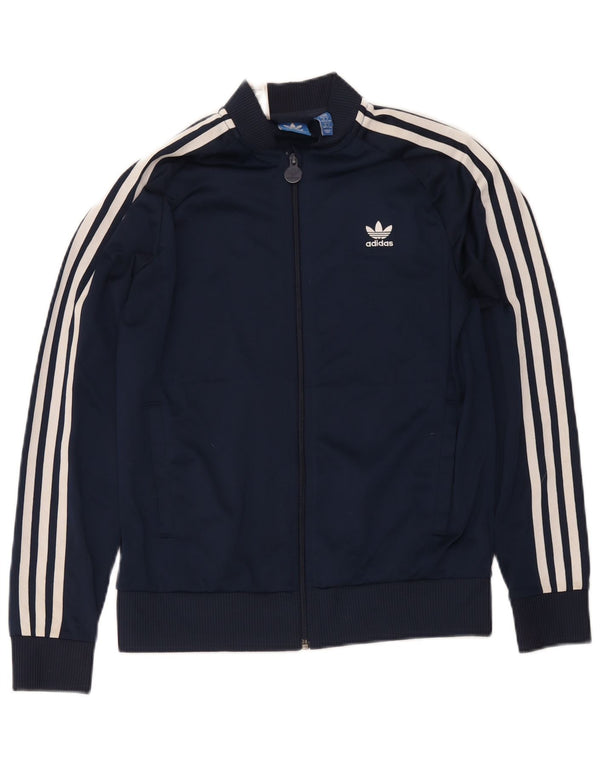 Adidas Boys Tracksuit Top Jacket 13-14 Years Navy Blue Polyester