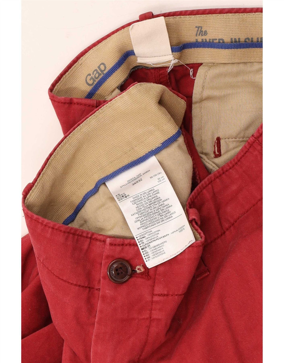 Gap Mens Straight Chino Trousers W34 L32 Red Cotton