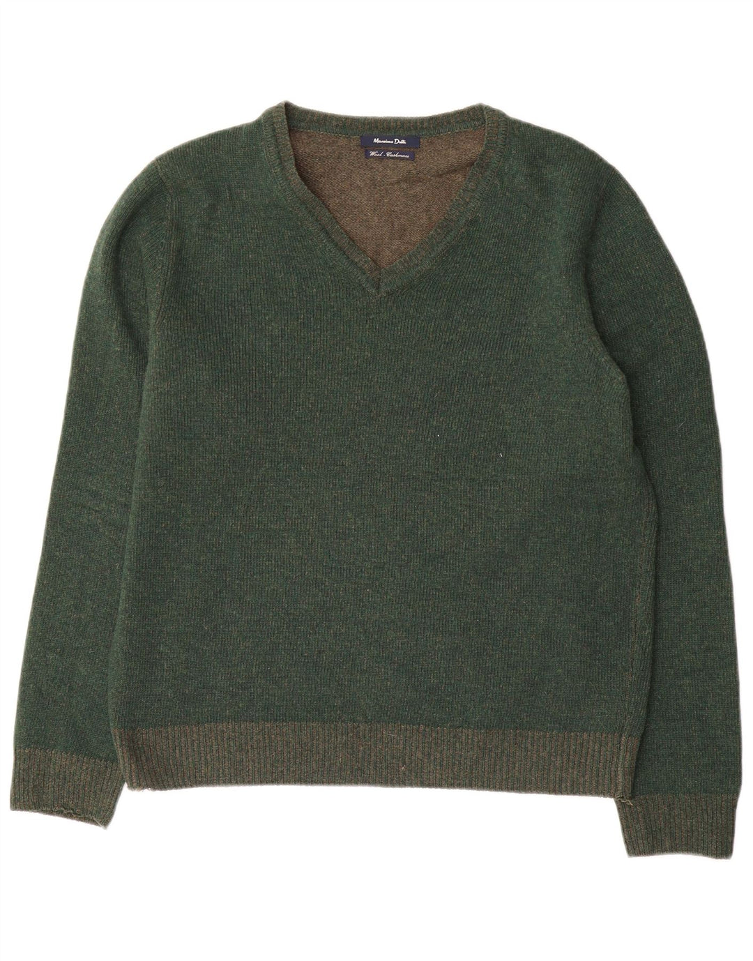 Massimo Dutti Mens V-Neck Jumper Sweater Medium Green Wool