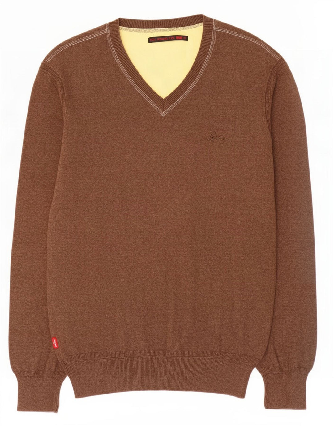 Levi's Mens V-Neck Jumper Sweater Medium Brown Cotton