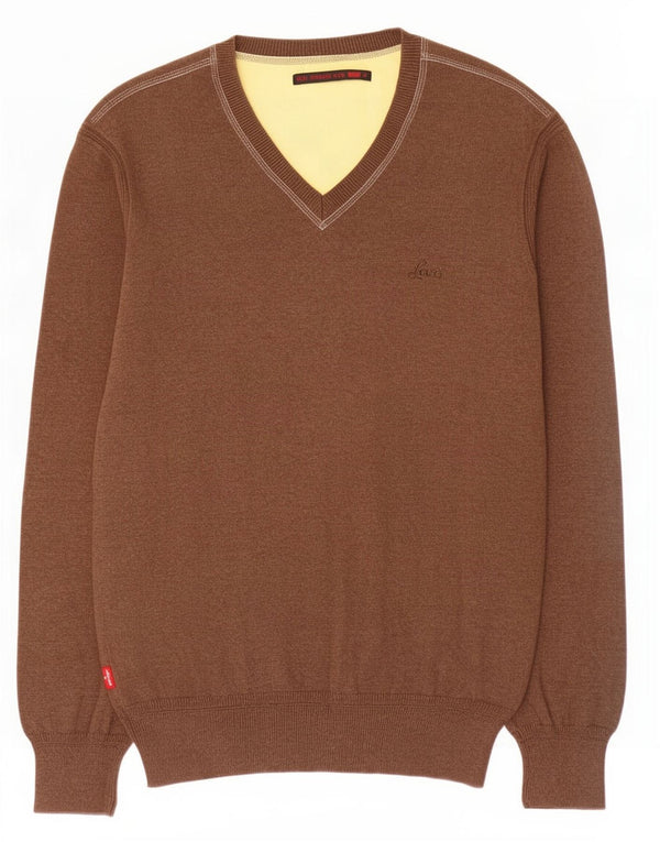 Levi's Mens V-Neck Jumper Sweater Medium Brown Cotton