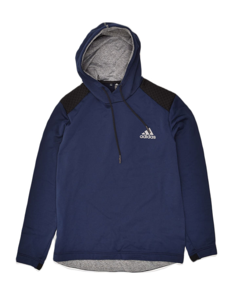 ADIDAS Mens Hoodie Jumper Medium Navy Blue Colourblock Polyester | Vintage Adidas | Thrift | Second-Hand Adidas | Used Clothing | Messina Hembry 