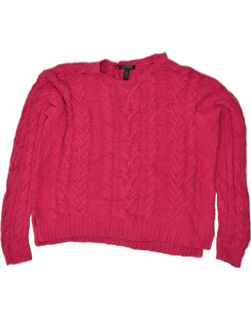 RALPH LAUREN Womens Crew Neck Jumper Sweater UK 16 Large Pink Cotton | Vintage Ralph Lauren | Thrift | Second-Hand Ralph Lauren | Used Clothing | Messina Hembry 