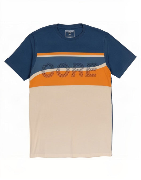 Jack & Jones Mens Graphic T-Shirt Top Medium Blue Colourblock Cotton