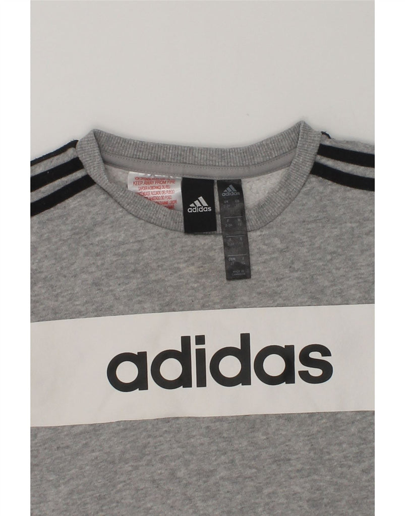 ADIDAS Boys Graphic Sweatshirt Jumper 2-3 Years Grey Colourblock Cotton | Vintage Adidas | Thrift | Second-Hand Adidas | Used Clothing | Messina Hembry 