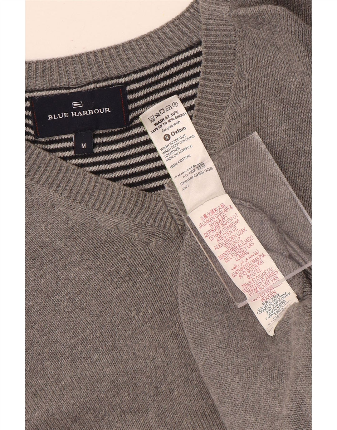 Marks & Spencer Mens Blue Harbour V-Neck Jumper Sweater Medium Grey Cotton
