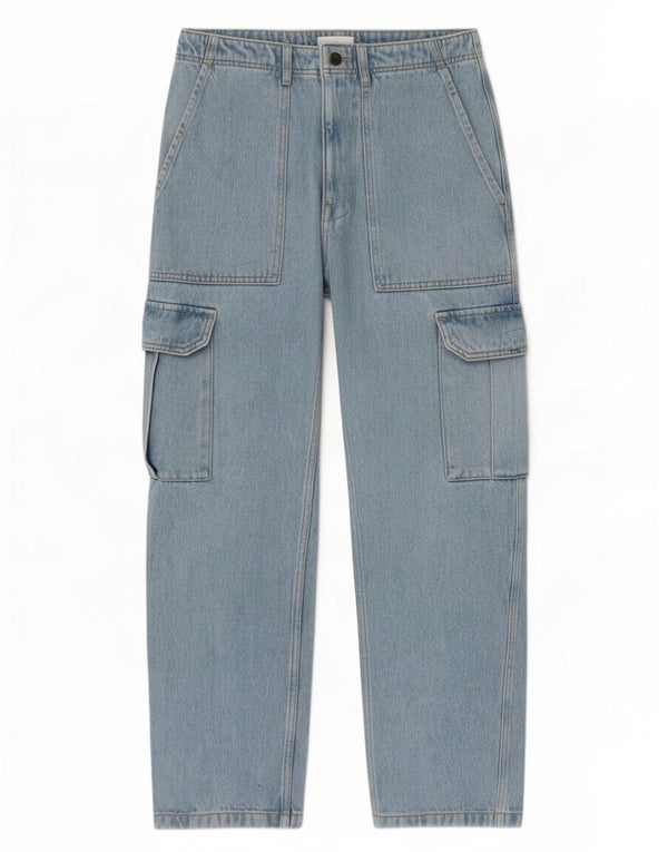 Zara Mens Cargo High Waist Jeans EU 40 Medium W31 L29 Blue Cotton