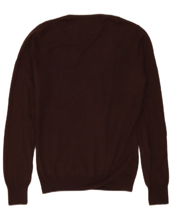 Massimo Dutti Womens V-Neck Jumper Sweater UK 10 Small Brown Silk