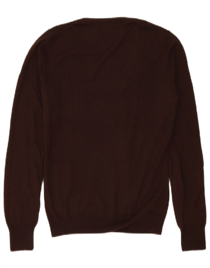 Massimo Dutti Womens V-Neck Jumper Sweater UK 10 Small Brown Silk