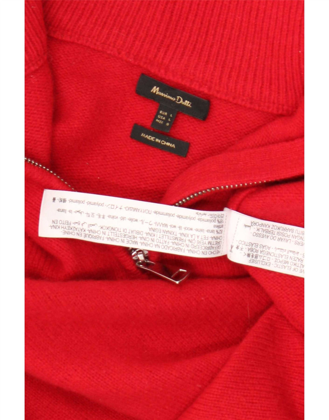 Massimo Dutti Womens Zip Neck Jumper Sweater UK 16 Large Red Wool