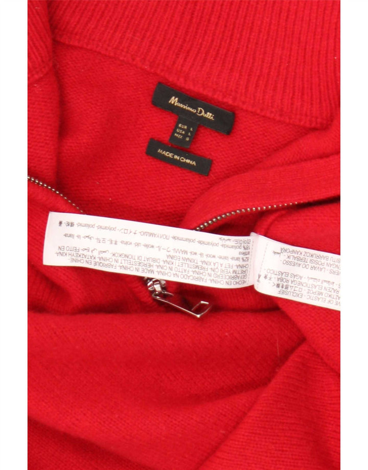 Massimo Dutti Womens Zip Neck Jumper Sweater UK 16 Large Red Wool