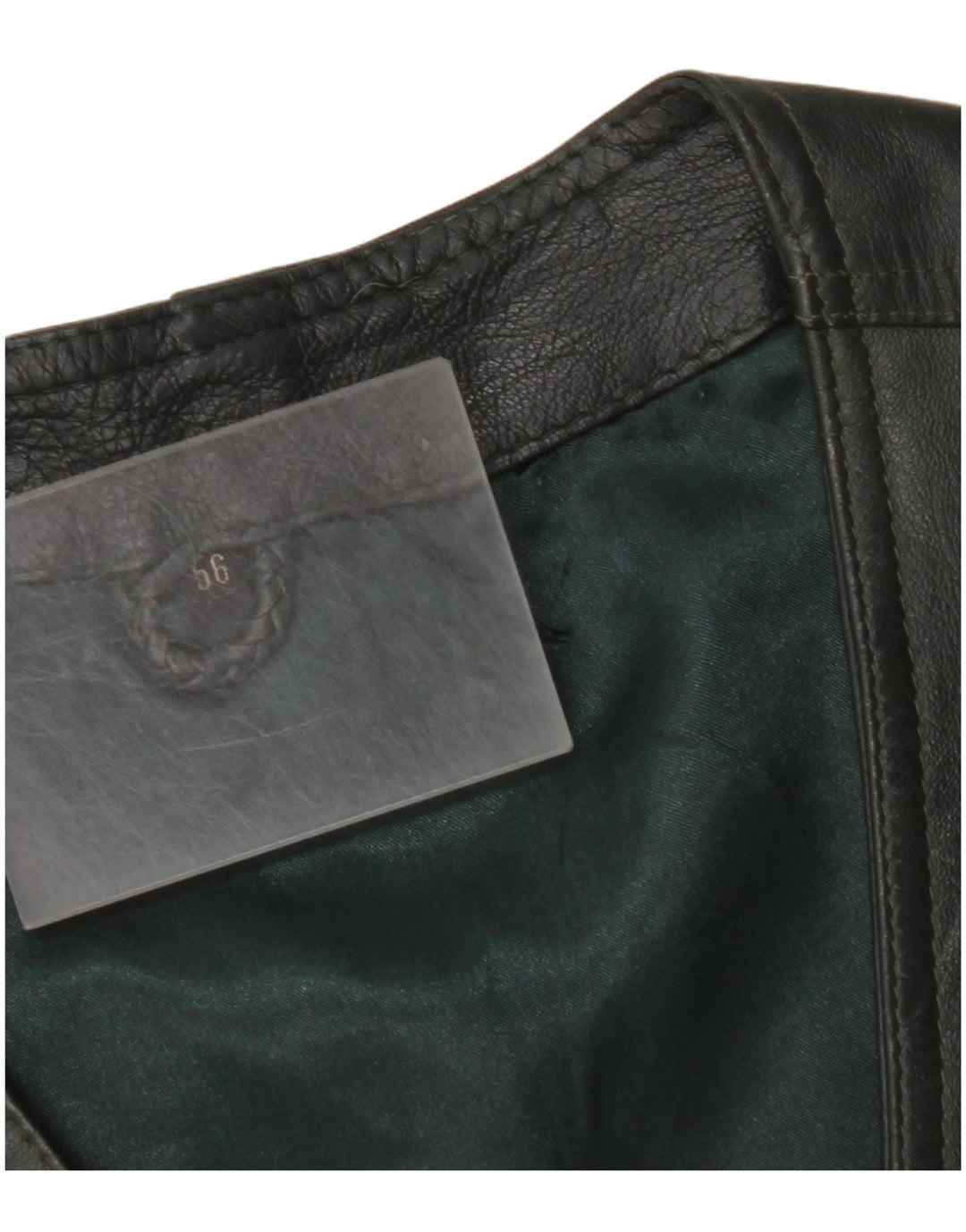 VINTAGE Mens Leather Waistcoat IT 56 2XL Khaki Leather