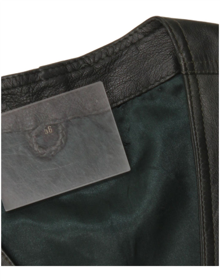 VINTAGE Mens Leather Waistcoat IT 56 2XL Khaki Leather