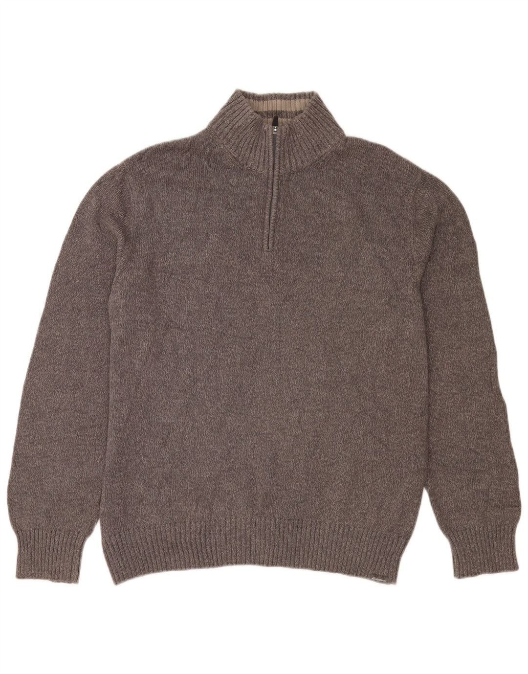 Eddie Bauer Mens Zip Neck Jumper Sweater Large Grey Flecked Cotton