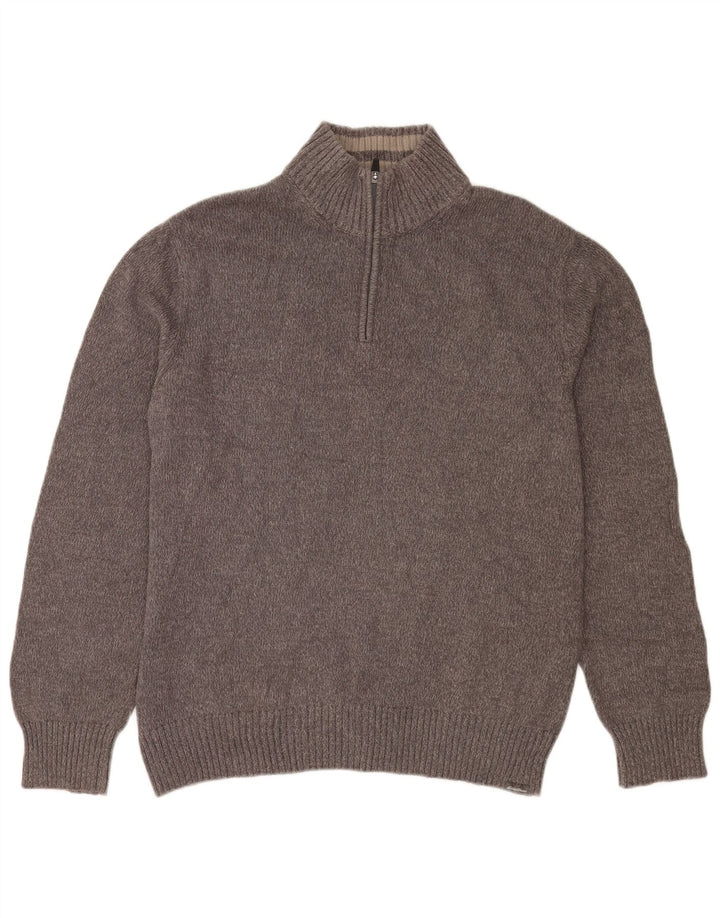 Eddie Bauer Mens Zip Neck Jumper Sweater Large Grey Flecked Cotton