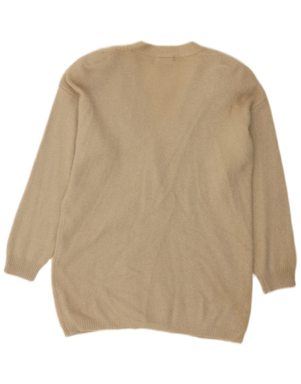 Vintage Womens Longline Cardigan Sweater UK 16 Large Beige Lambswool