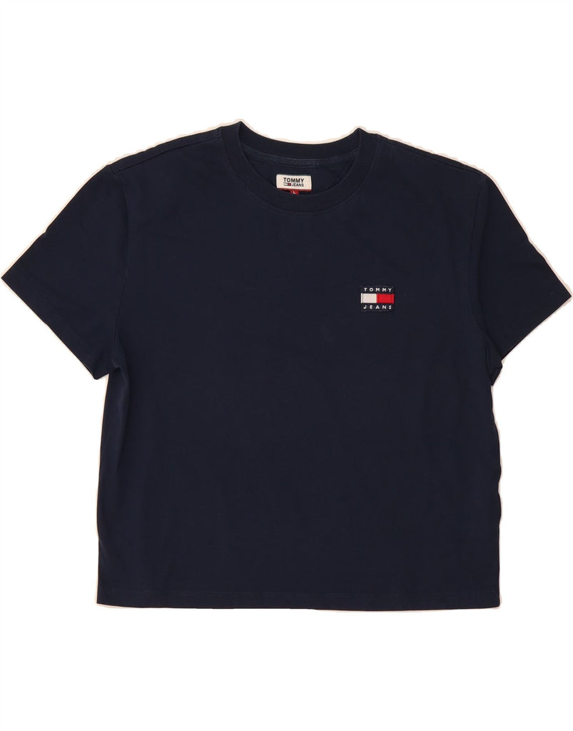 TOMMY HILFIGER Womens Crop T-Shirt Top UK 16 Large Navy Blue Vintage Tommy Hilfiger and Second-Hand Tommy Hilfiger from Messina Hembry 