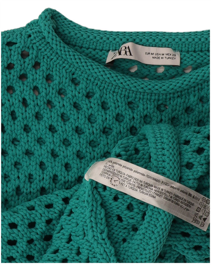 Zara Womens See Through Crochet Crop Top Medium Green Polyamide