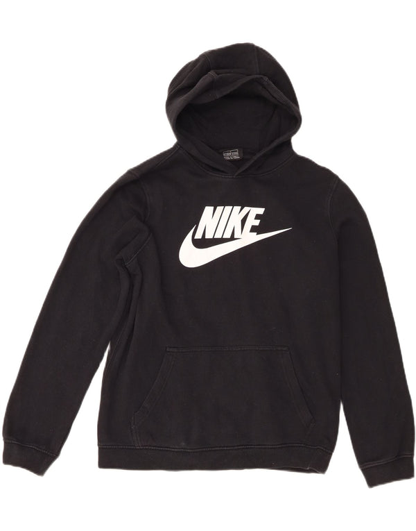 Nike Boys Swoosh Graphic Hoodie Jumper 12-13 Years Large Black Cotton