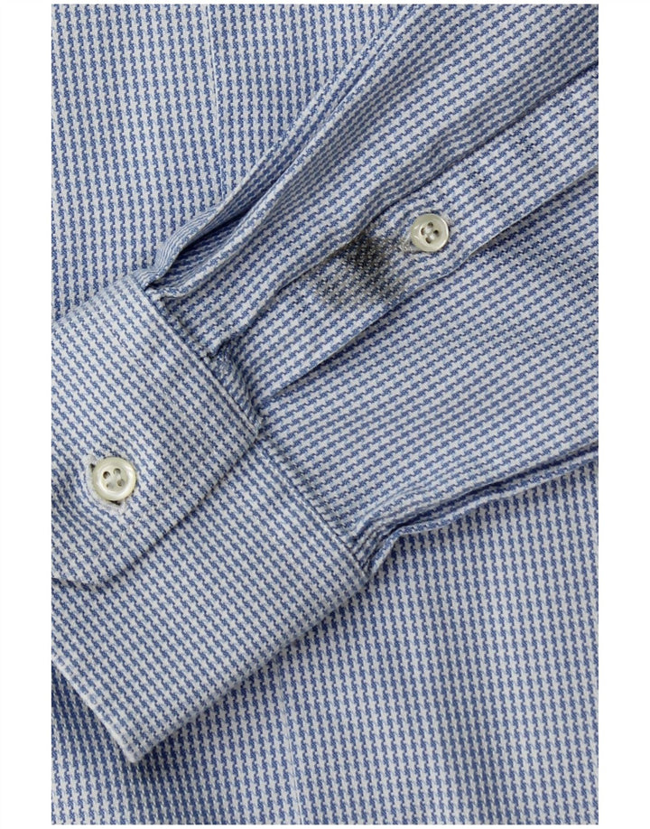 Boggi Mens Custom Fit Shirt Size 40 15 1/2 Medium Blue Houndstooth Cotton