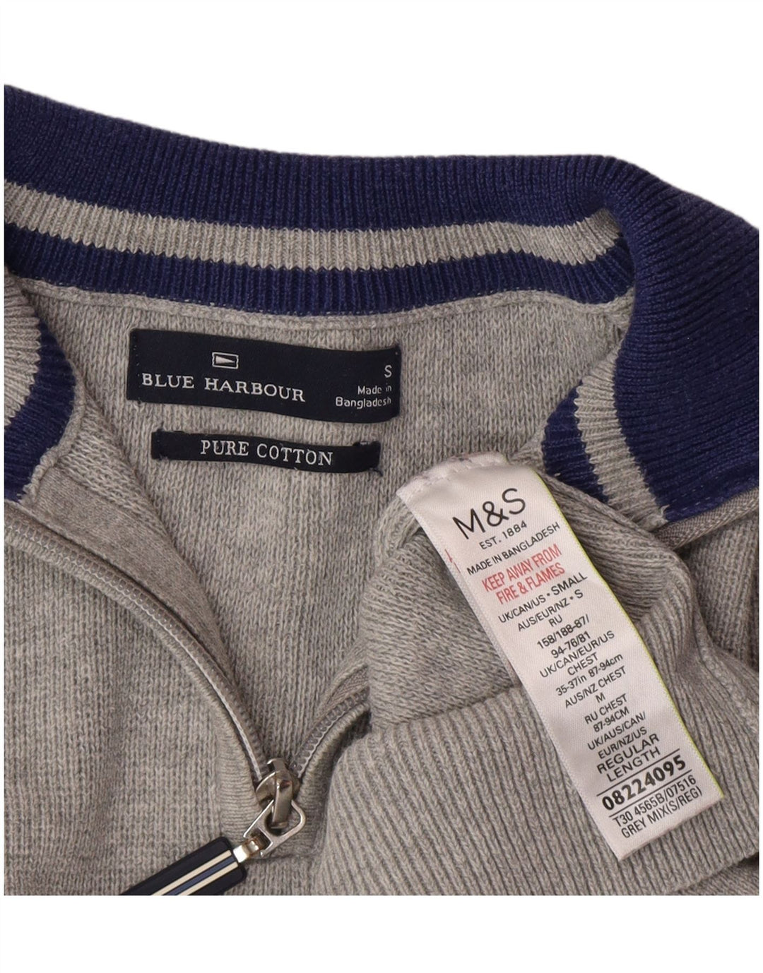 Marks & Spencer Mens Blue Harbour Zip Neck Jumper Sweater Small Grey
