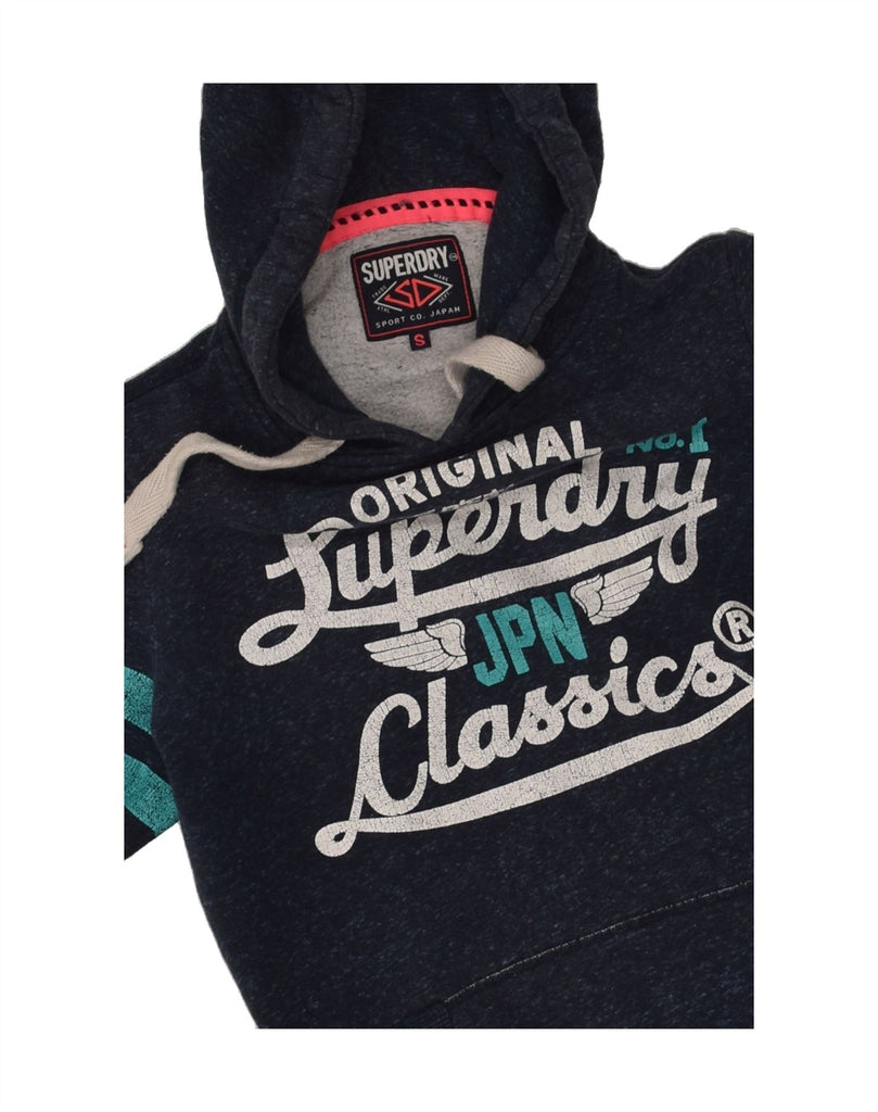 SUPERDRY Womens Classic Graphic Hoodie Jumper UK 10 Small Navy Blue Vintage Superdry and Second-Hand Superdry from Messina Hembry 