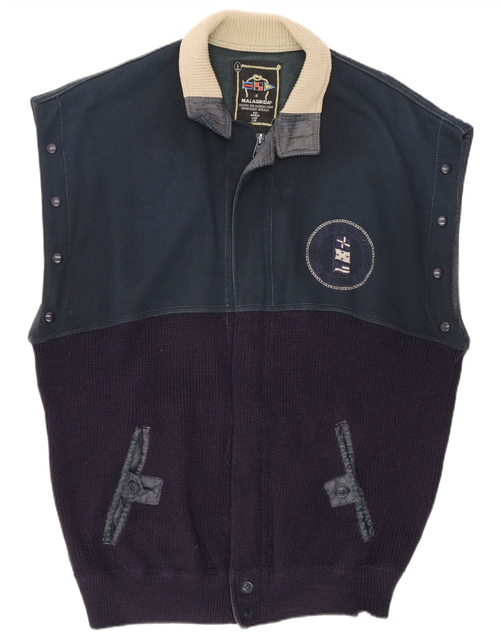 Malagrida Mens Sleeveless Cardigan Sweater Medium Navy Blue Classic