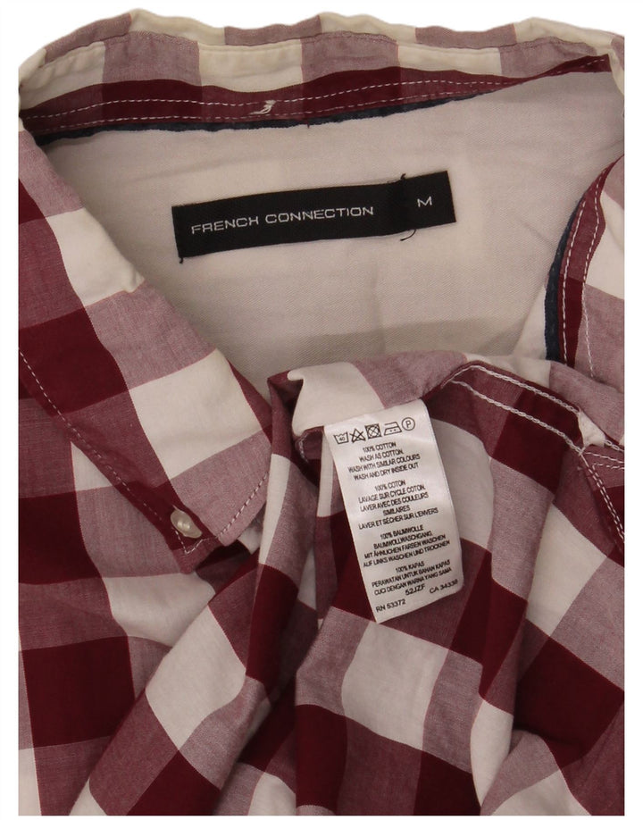 French Connection Mens Shirt Medium Burgundy Gingham Cotton