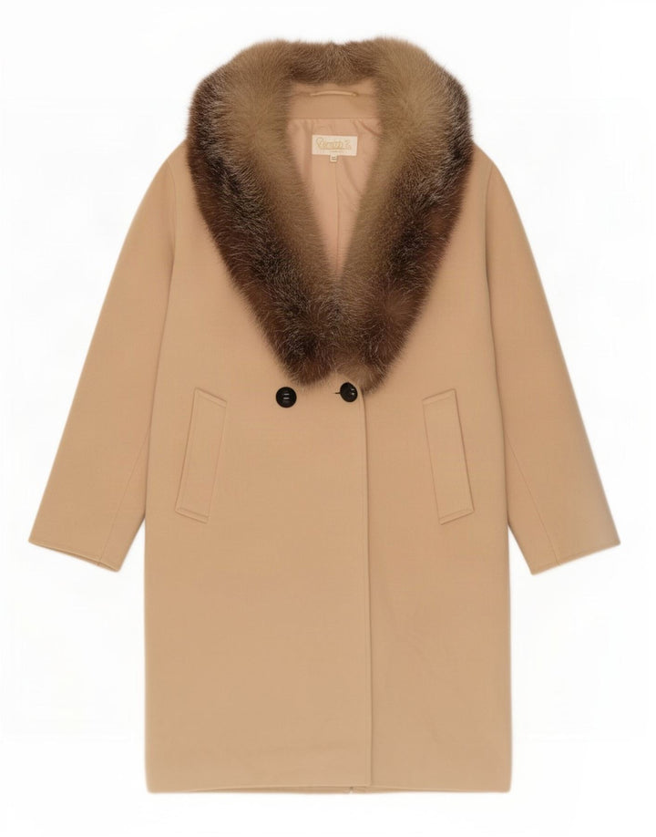 Pierrette B Womens Double Breasted Coat US 10 Large Beige Wool