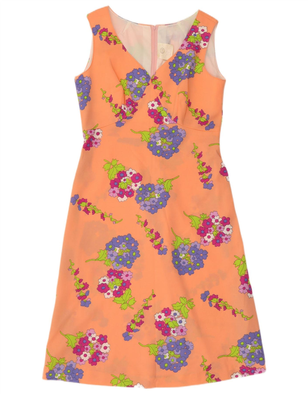 C & A Womens Sleeveless A-Line Dress EU 42 Large Orange Floral Polyester