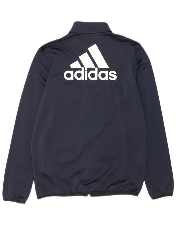 Adidas Boys Graphic Tracksuit Top Jacket 15-16 Years Navy Blue Polyester